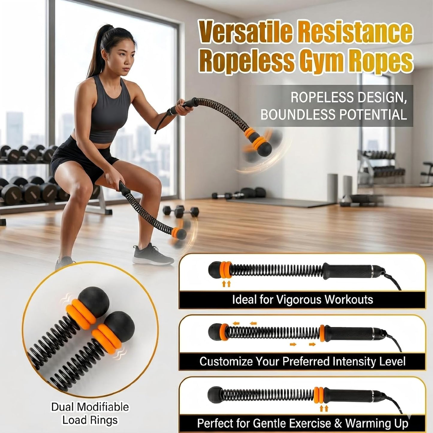 Ropeless Battle Ropes - 2 PCS Portable Cordless Set with Non-Slip Handles | Low-Noise HIIT & Strength Training Equipment for Home Gym