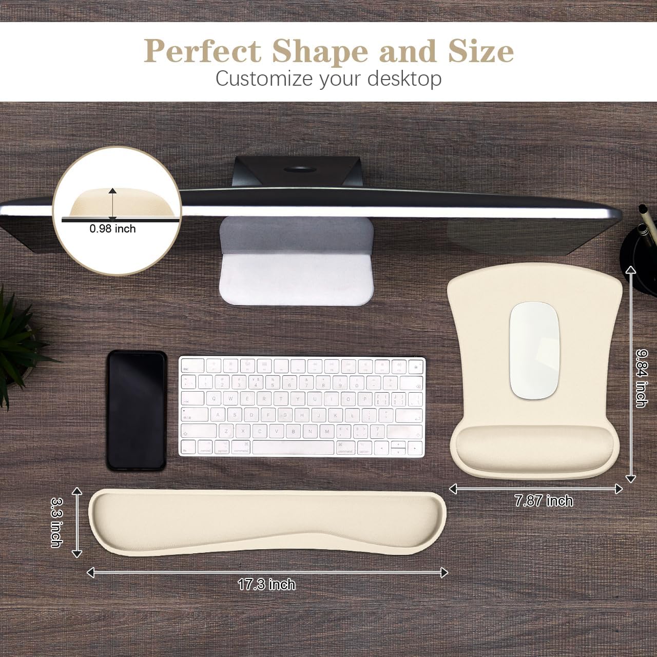 Ergonomic Wrist Rest Support - Comfortable Memory Foam Keyboard Pad & Soft Gel Mouse Pad | Pain Relief for Gaming & Office, Apricot