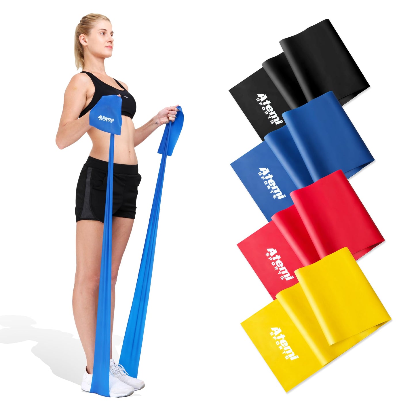 Exercise Bands for Physical Therapy | Resistance Band for Fitness, Yoga, Pilates | Long Resistance Bands for Working Out | Elastic Band for Exercise | Stretch Band (Set of 4, 7ft)