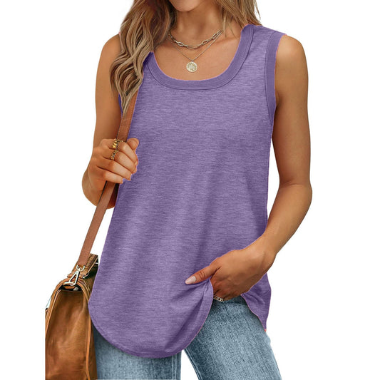 Borniu Womens Tank Tops Summer Loose Sleeveless Tops Scoop Neck Curved Hem Casual Flowy Shirt 2024 Outfits Clothes Purple