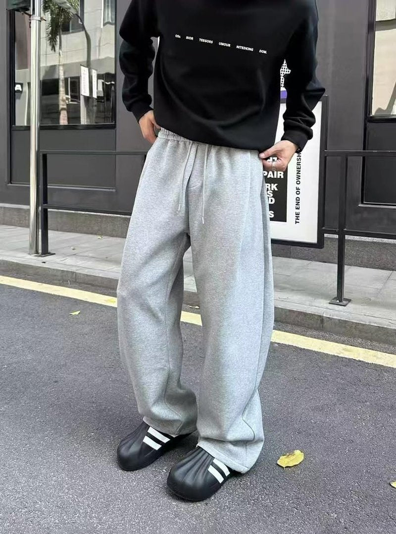 Drantren Men's Baggy Sweatpants Fashion Wide Leg Casual Sweat Pants Cotton Drawstring Stretch Joggers with Pockets Grey