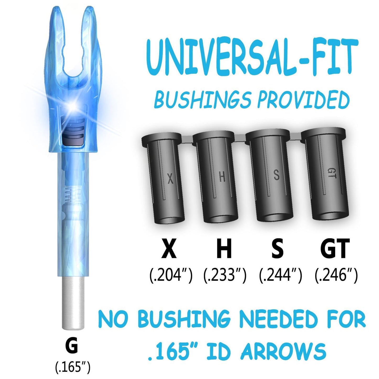 XHYCKJ 12PCS G Lighted Nocks for Arrows with .165 .204 .233 .244 .246 Inside Diameter Bolts with X, H, S, GT Bushings (12, Blue)