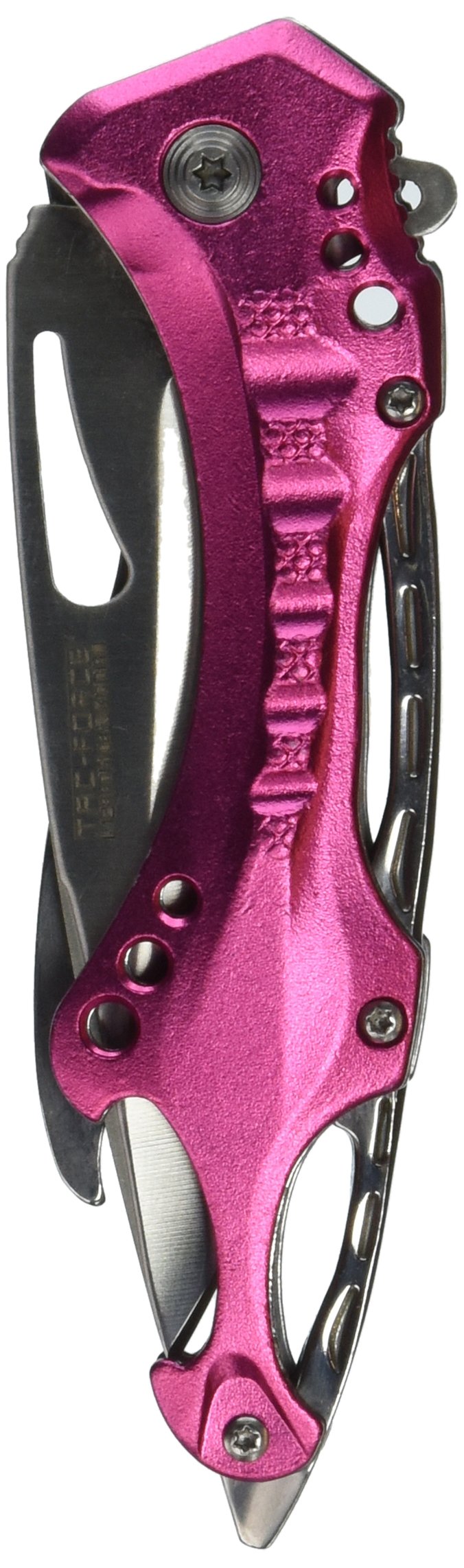 TAC FORCE Spring Assisted Folding Pocket Knife – Black Stainless Steel Blade with Pink Aluminum Handle, Bottle Opener, Glass Punch and Pocket Clip, Tactical, EDC, Rescue - TF-705RD