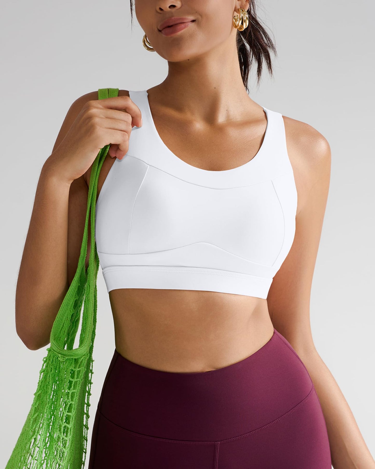 RUNNING GIRL High Impact Sports Bras for Women,Racerback White Bra Workout Crop Tank Tops Longline Sports Bra Push up(WX2667 White,XL)