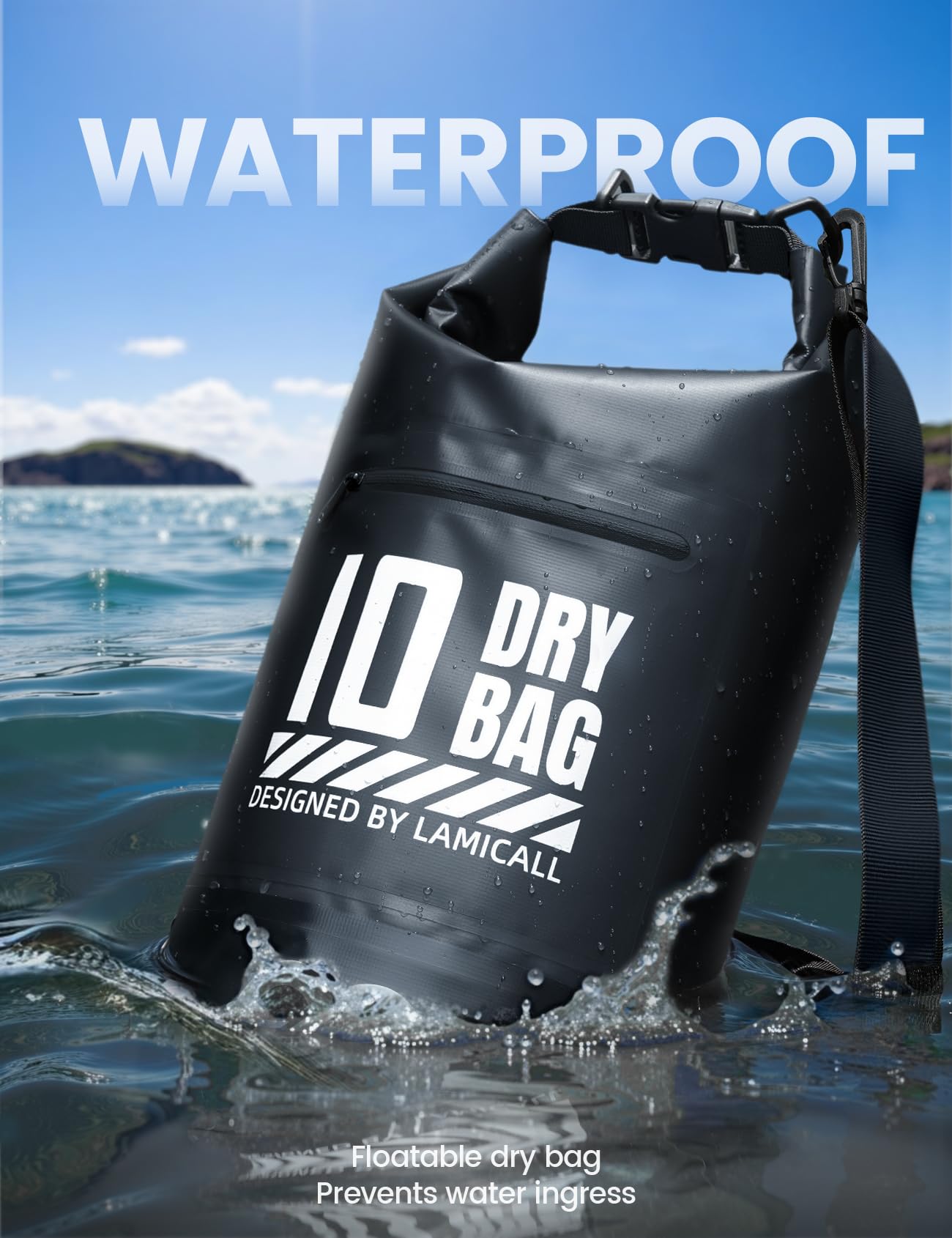 Lamicall Waterproof Dry Bag with Phone Pouch, Floating Roll Top Backpack for Kayaking, Boating, Swimming and Camping