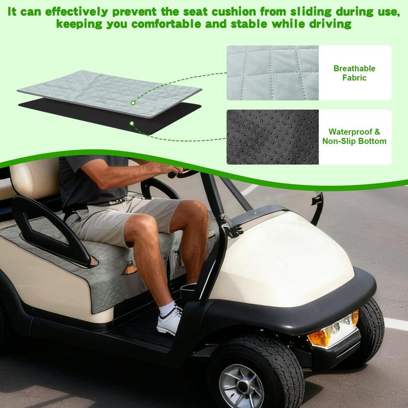 Grekos Golf Cart Seat Covers, Golf Cart Seat Covers with Front Seat 4 Pockets Anti-Slip Low Surface Design 39''x 22'' for Universal Golf Accessories, Non-Slip Easy to Clean, Gray
