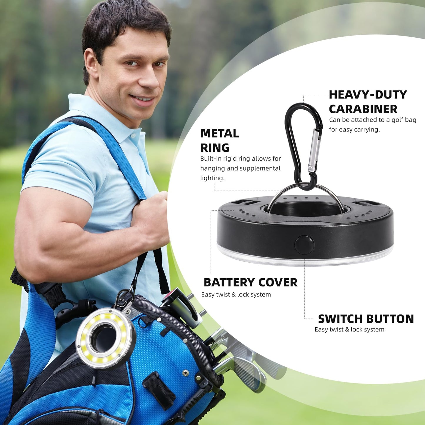 Kailund Golf Hole Lights 5 Pack - Led Light with Carabiner, Light Up Glow Hole for Night Play, Luminous Glow Golf Cup Lights for Putting Green Flags and Poles