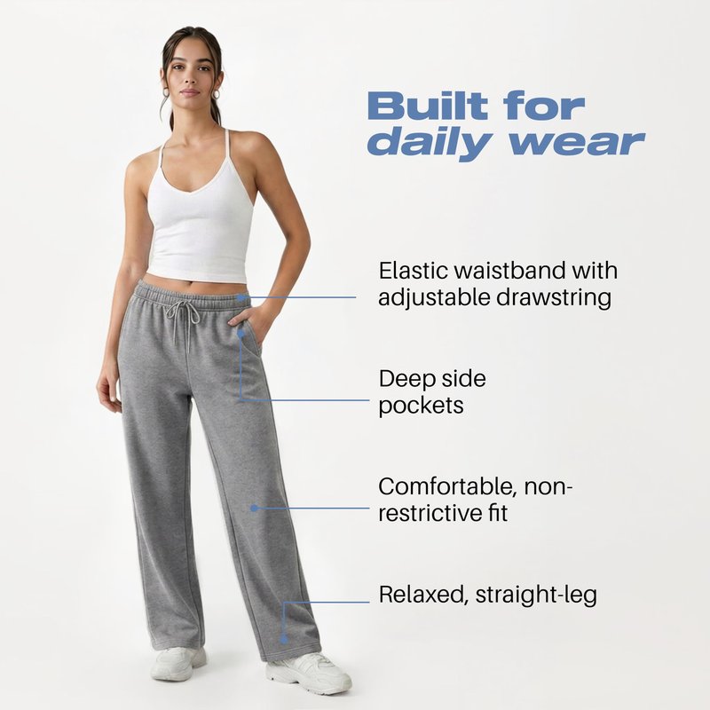 Common Stitch 3 Pack Straight Leg Fleece Lounge Sweatpants for Women — Deep Pockets, Relaxed Fit, Elastic Drawstring Waist