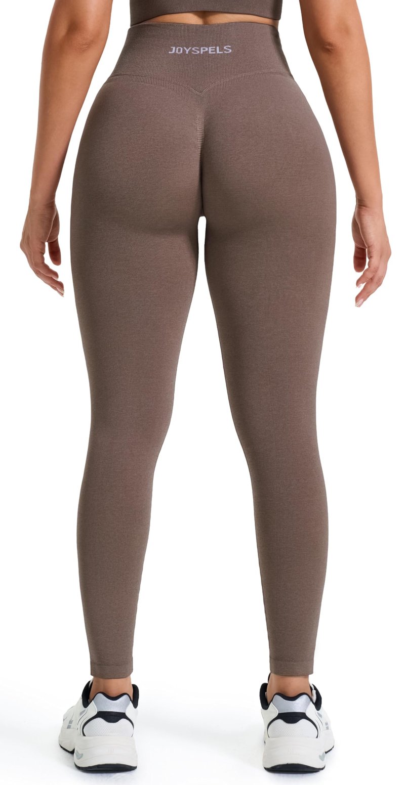 JOYSPELS Workout Leggings for Women Booty Lifting Leggings Gym Scrunch High Waist Non See Through Tummy Control No Front Seam Pants Mocha S