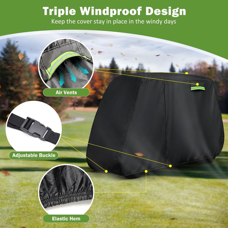 Waterproof Golf Cart Cover 6 Passenger for Yamaha/E-Z-Go/Club Car/Evolution/ICON/Star EV, Heavy Duty Sun Rain Dust Protection 4+2/6 Passenger Golf Cart Cover with Soft Cotton Lining & Door Zipper-XL