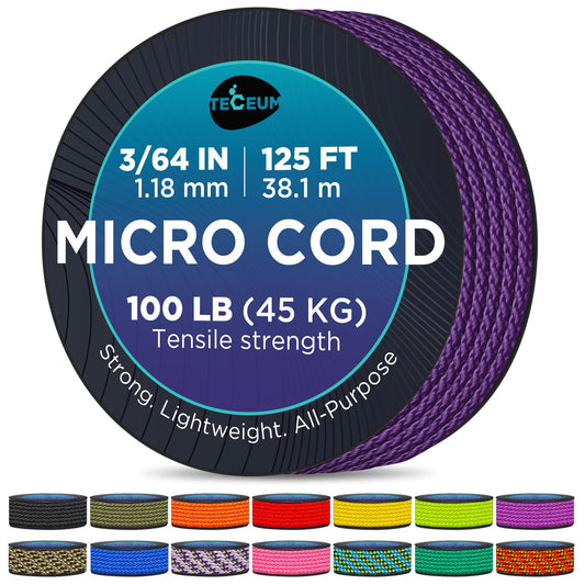 TECEUM Micro Paracord – Indigo – 1.18 mm x 125 ft – Micro Utility Cord – Thin Braided Paracord Rope Nylon Polyester – Wind Chime Replacement – Survival Strong String 032c