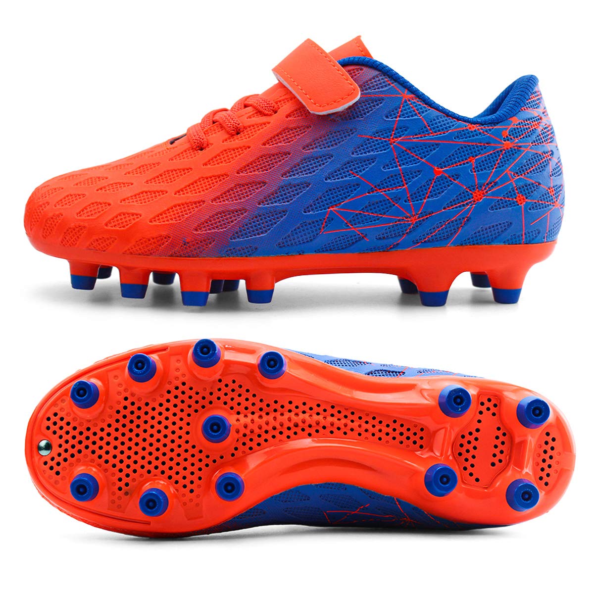 brooman Kids Firm Ground Soccer Cleats Boys Girls Athletic Outdoor Football Shoes(11,Orange Blue)