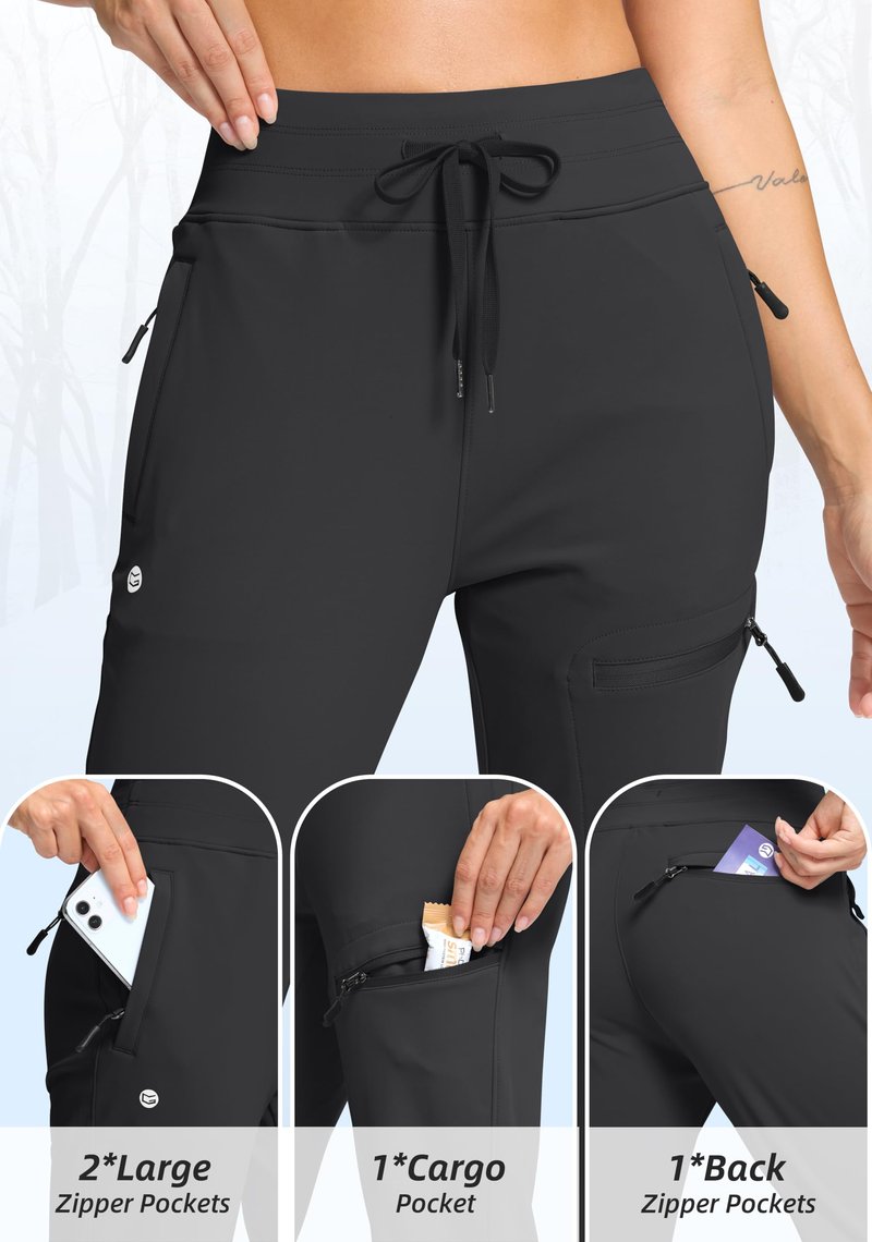 G Gradual Women's Fleece Lined Joggers Hiking Pants 4 Zipper Pockets High Waisted Water Resistant Winter Running Sweatpants, Black, Medium