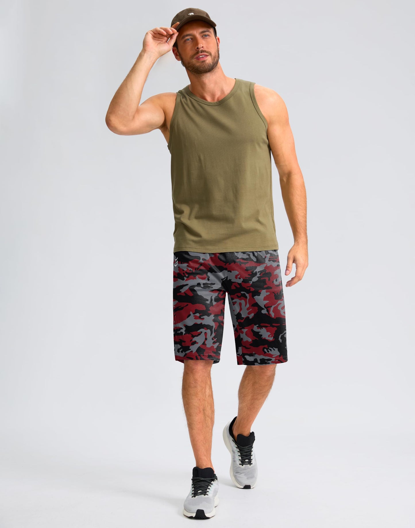 G Gradual Men's Athletic Shorts with Pockets 9" / 11" Long Basketball Shorts Lightweight Quick Dry Gym Workout Shorts for Men(Red Camo,XXXL)