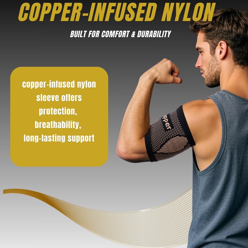 kyopyno Bicep Compression Sleeve,Bicep Tendonitis Brace 1 Pair,Copper Infused Arm Support for Weightlifting,Muscle Recovery, Pain Relief,Upper Arm Brace for Men and Women (Gold-Black, Large)