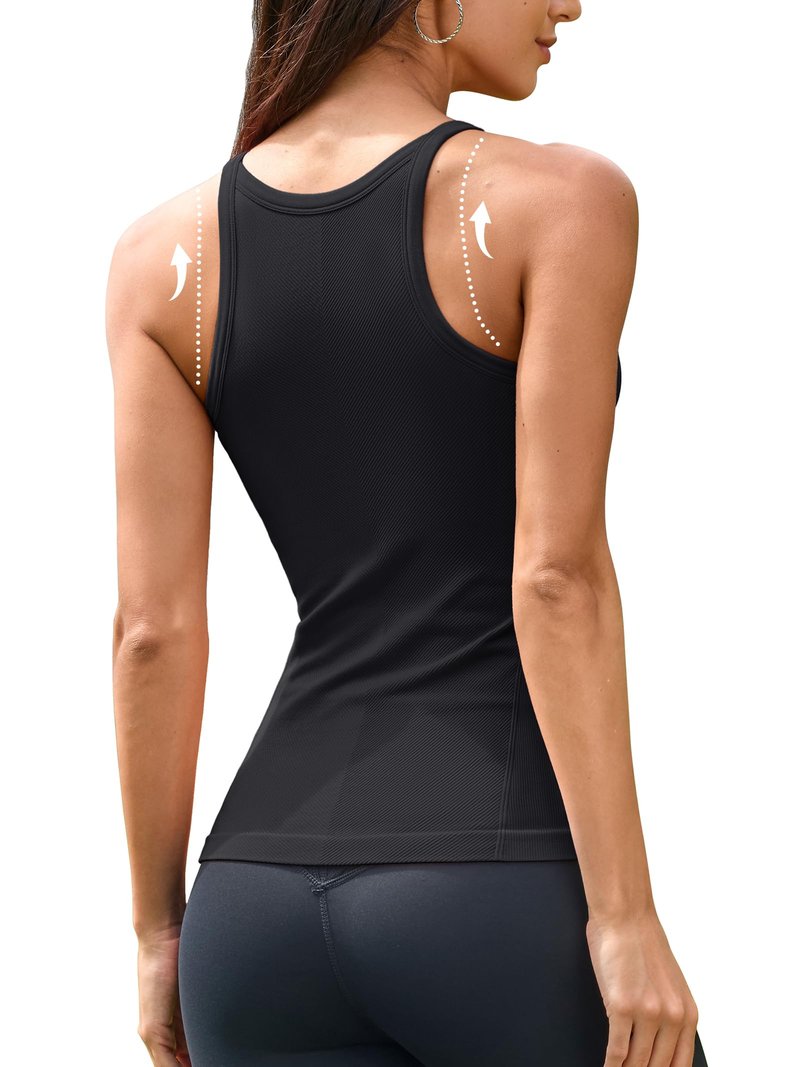 ATTRACO Cami with Built in Bra for Women Athletic Tops Running Basic Sports Bra Tank Tops Crew Neck Racer Back Top Black