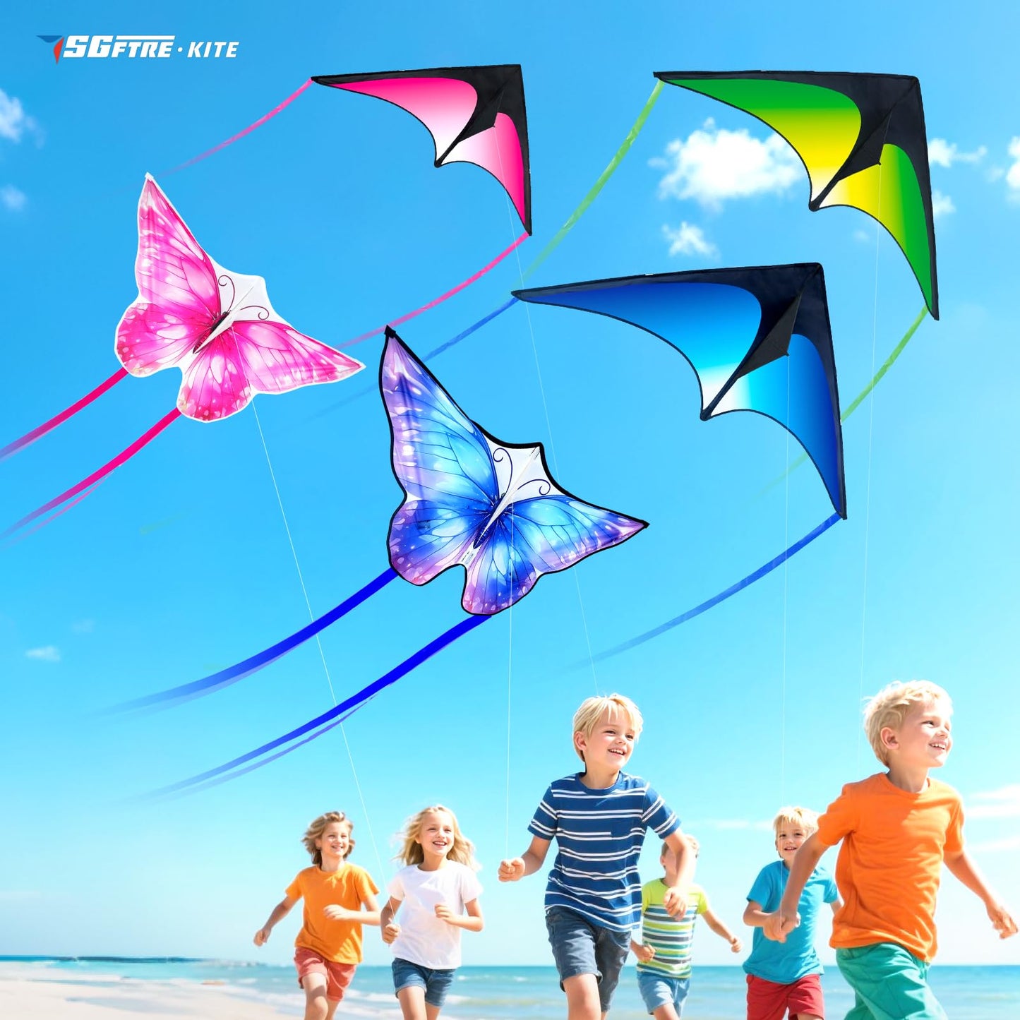 SGftre 3 Piece Set Butterfly Delta Octopus Kites for Kids and Adults，Easy to Fly for Outdoor Adults Children Line Kite for Kids Toy (3 Gradient Grassland+2 Butterfly, 5)