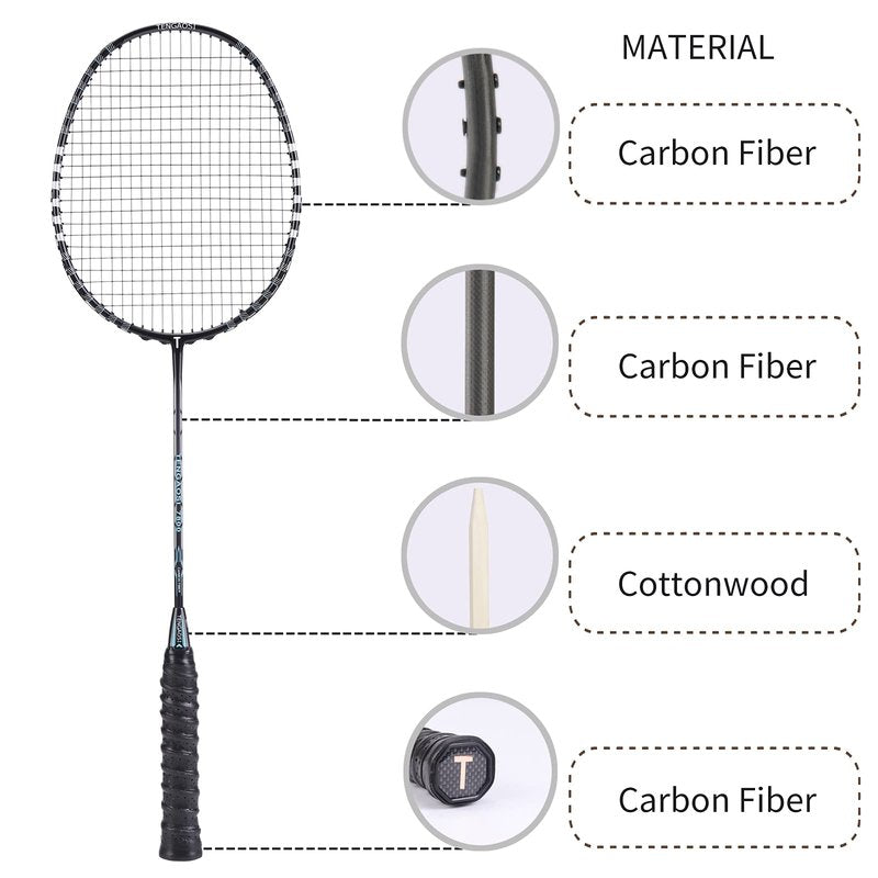 TENGAOSI Professional Badminton Racket Set of 2 Unisex-Adult ，The Racket is Made of Carbon Fiber High Tension Pre Strung Racquets (White)