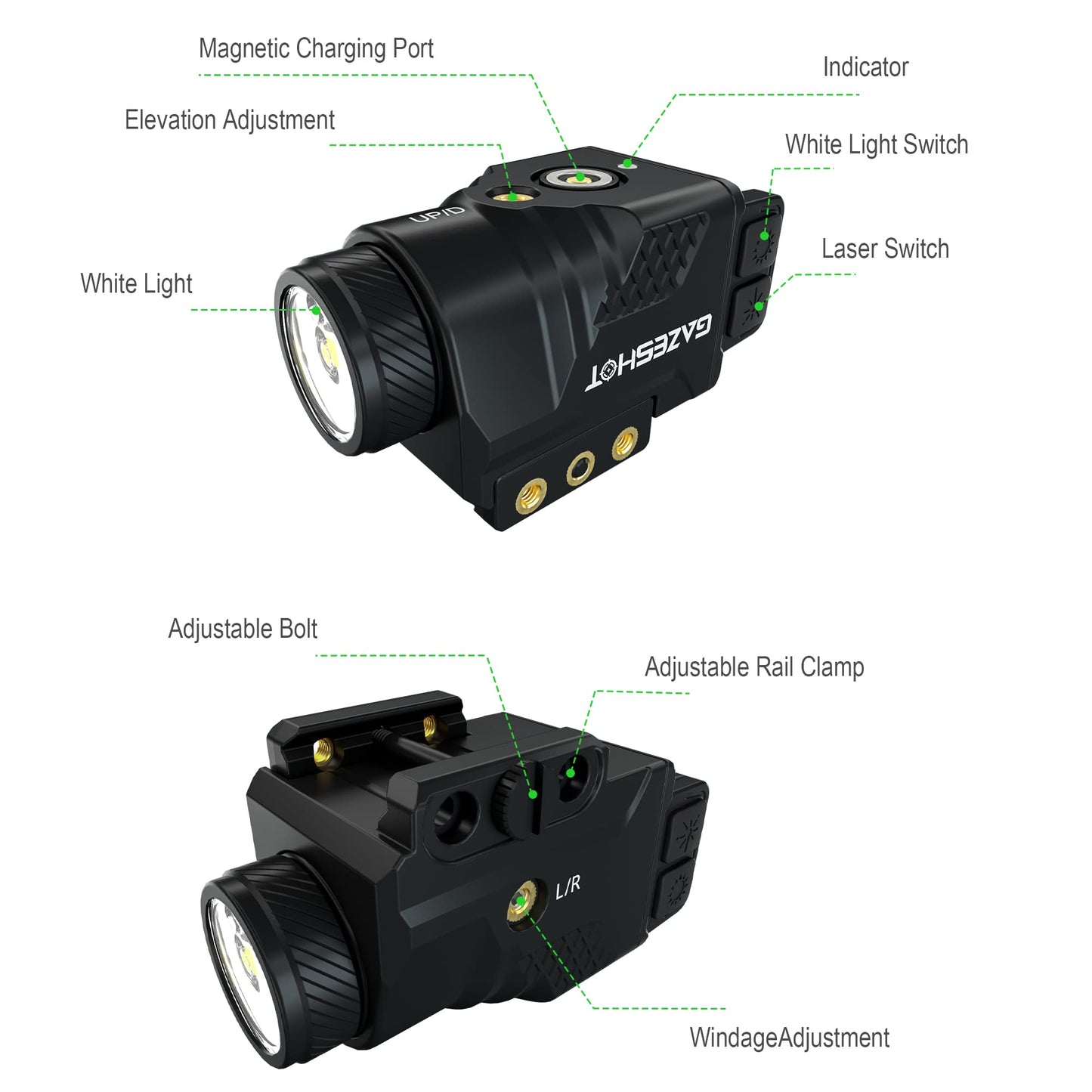 GAZESHOT 700 Lumen Pistol Light Laser Combo Weapon Light Tactical Flashlights, Magnetic USB Rechargeable with Blue Beam Sight and Strobe Mode for GL and Picatinny Rail