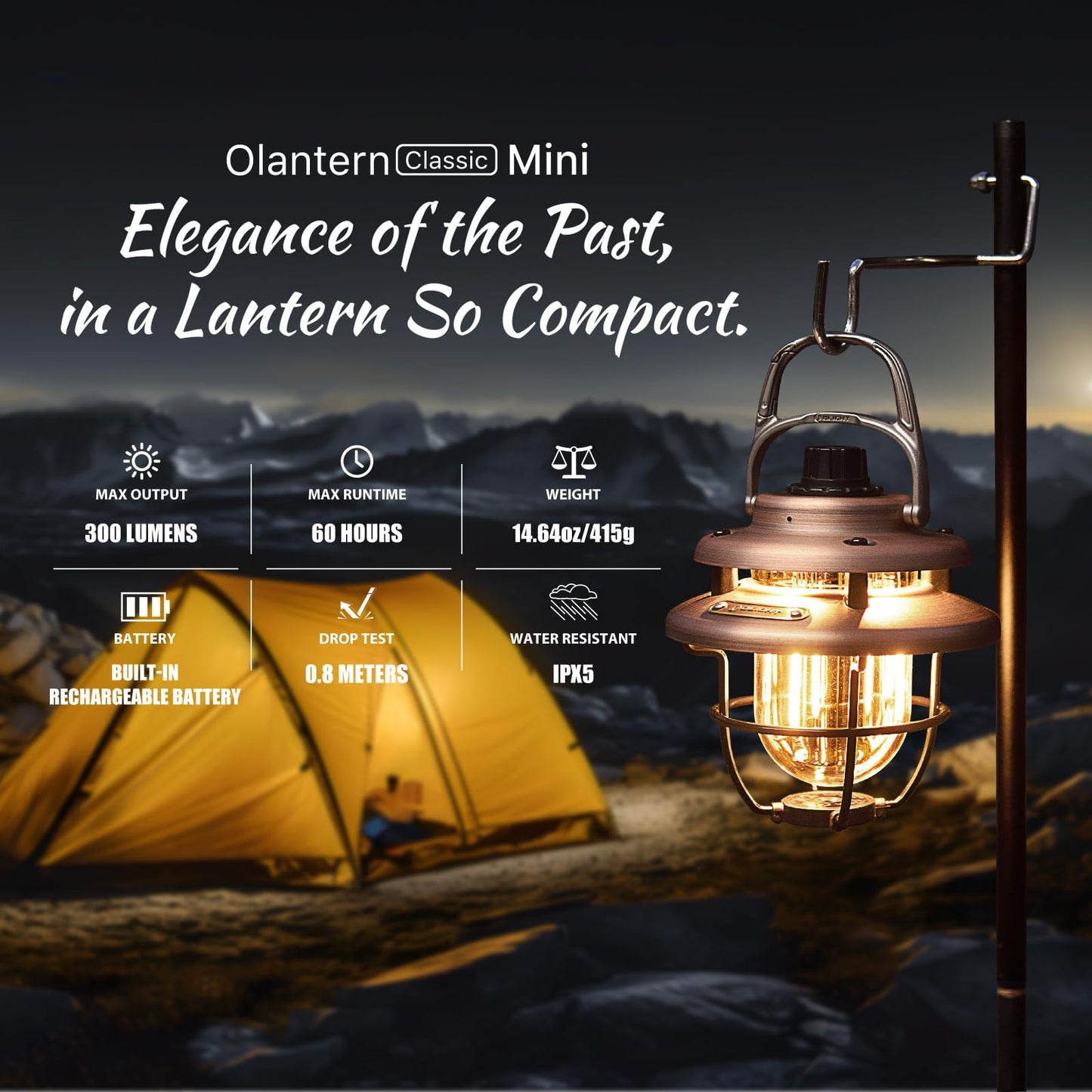 OLIGHT Olantern Classic Mini LED Camping Lantern, Lightweight Rechargeable Lantern Flashlight 300 Lumens with Dual Light Sources, Portable Camp Lamp for Hurricane, Emergency, Hiking (Vintage Copper)