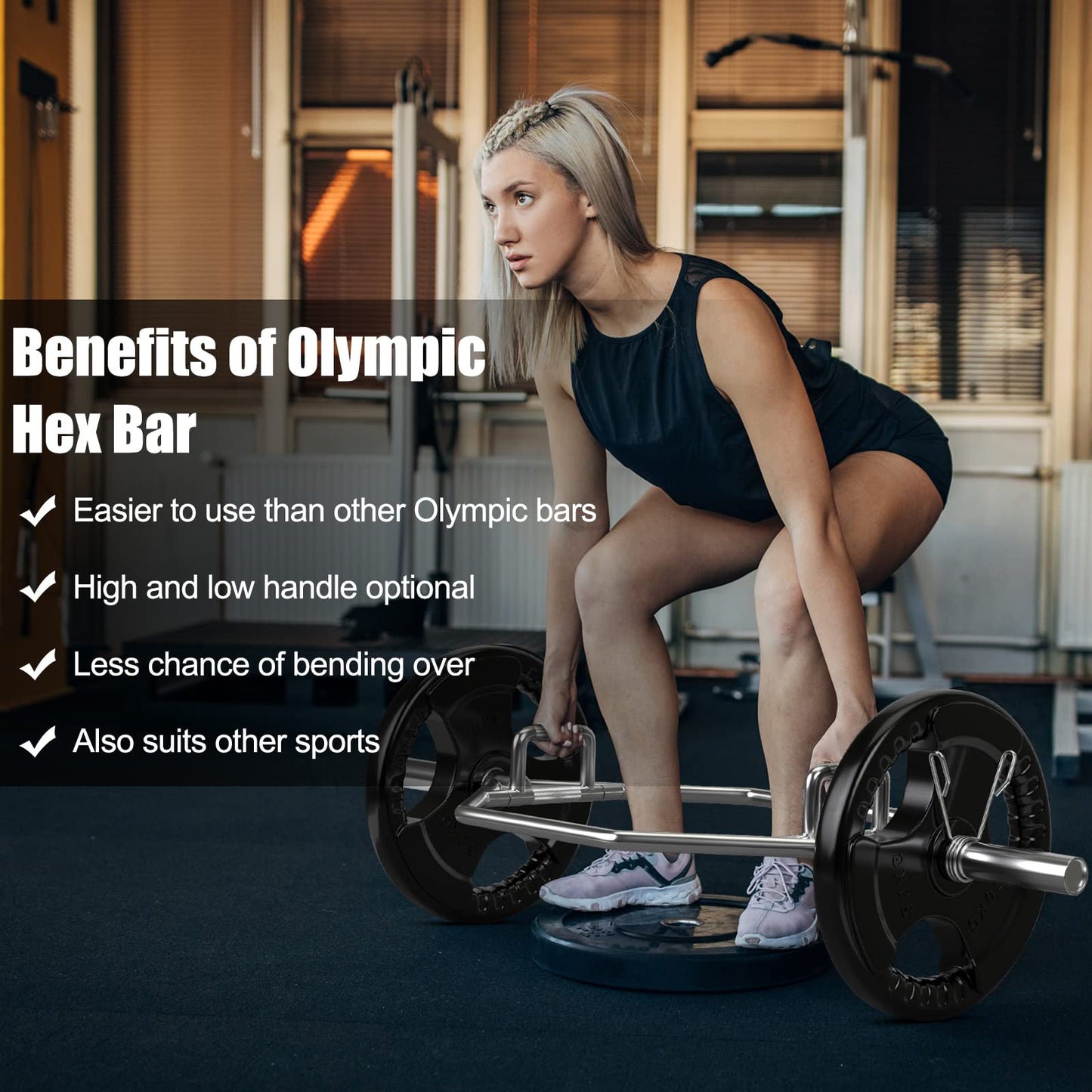 Goplus 56’’ Olympic Hex Trap Bar, Heavy Duty Barbell Trap Bar with Flat or Raised Knurled Handles for Squats, Deadlifts, Shrugs, Strength Training Weight Lifting (Sliver, fit 2’’ weight plates)