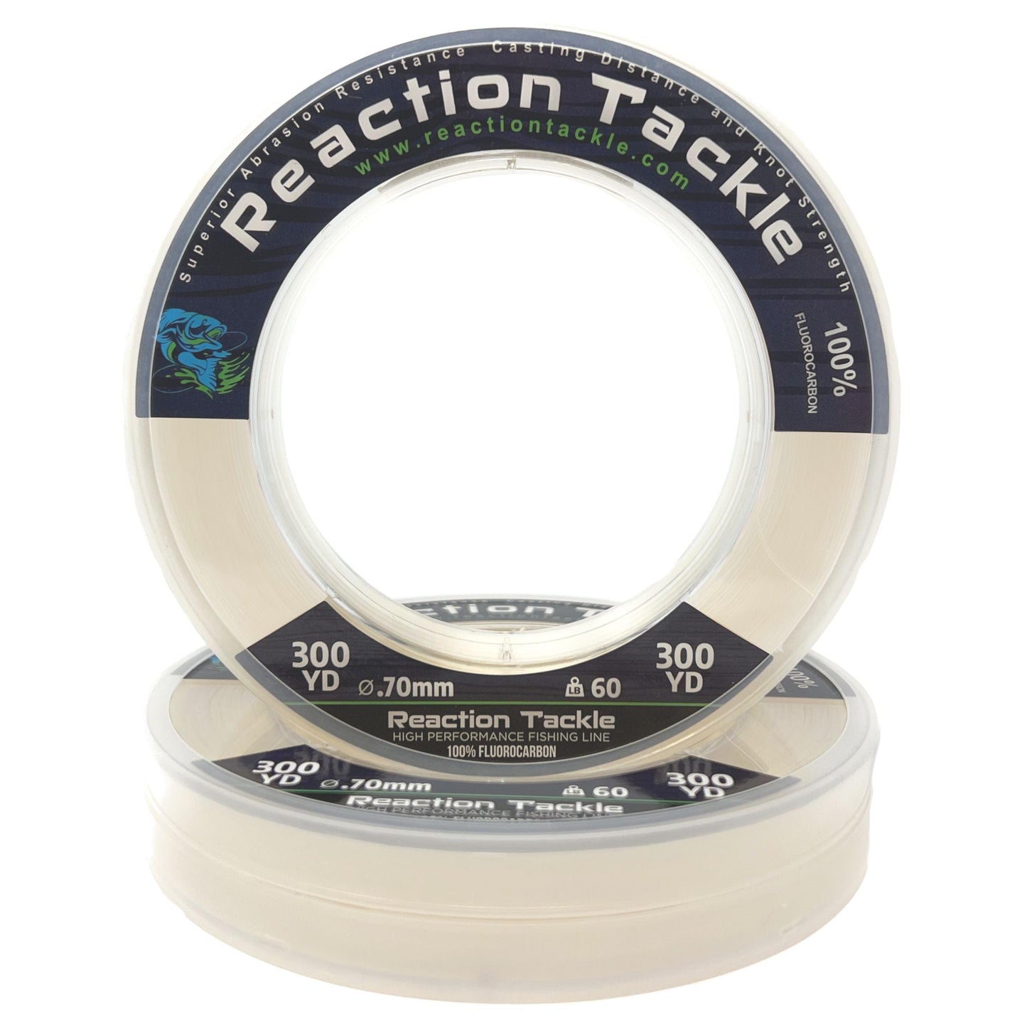 Reaction Tackle 100% Pure Fluorocarbon Fishing Line - High Strength, Abrasion-Resistant, Fast-Sinking, Virtually Invisible - Saltwater and Freshwater Leader Line - Clear - 150LB 50 Yards