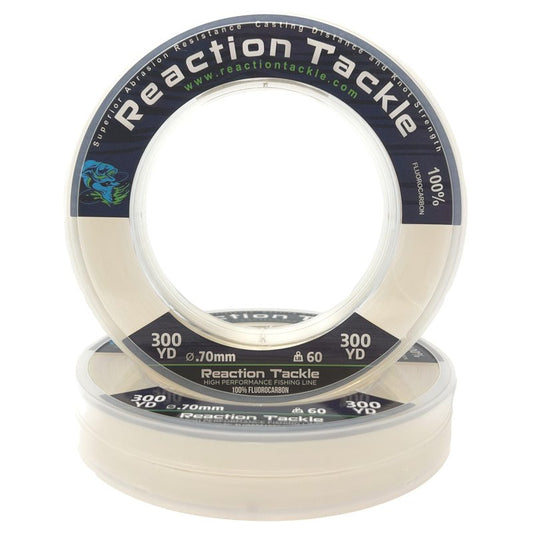 Reaction Tackle 100% Pure Fluorocarbon Fishing Line - High Strength, Abrasion-Resistant, Fast-Sinking, Virtually Invisible - Saltwater and Freshwater Leader Line - Clear - 4LB 300 Yards