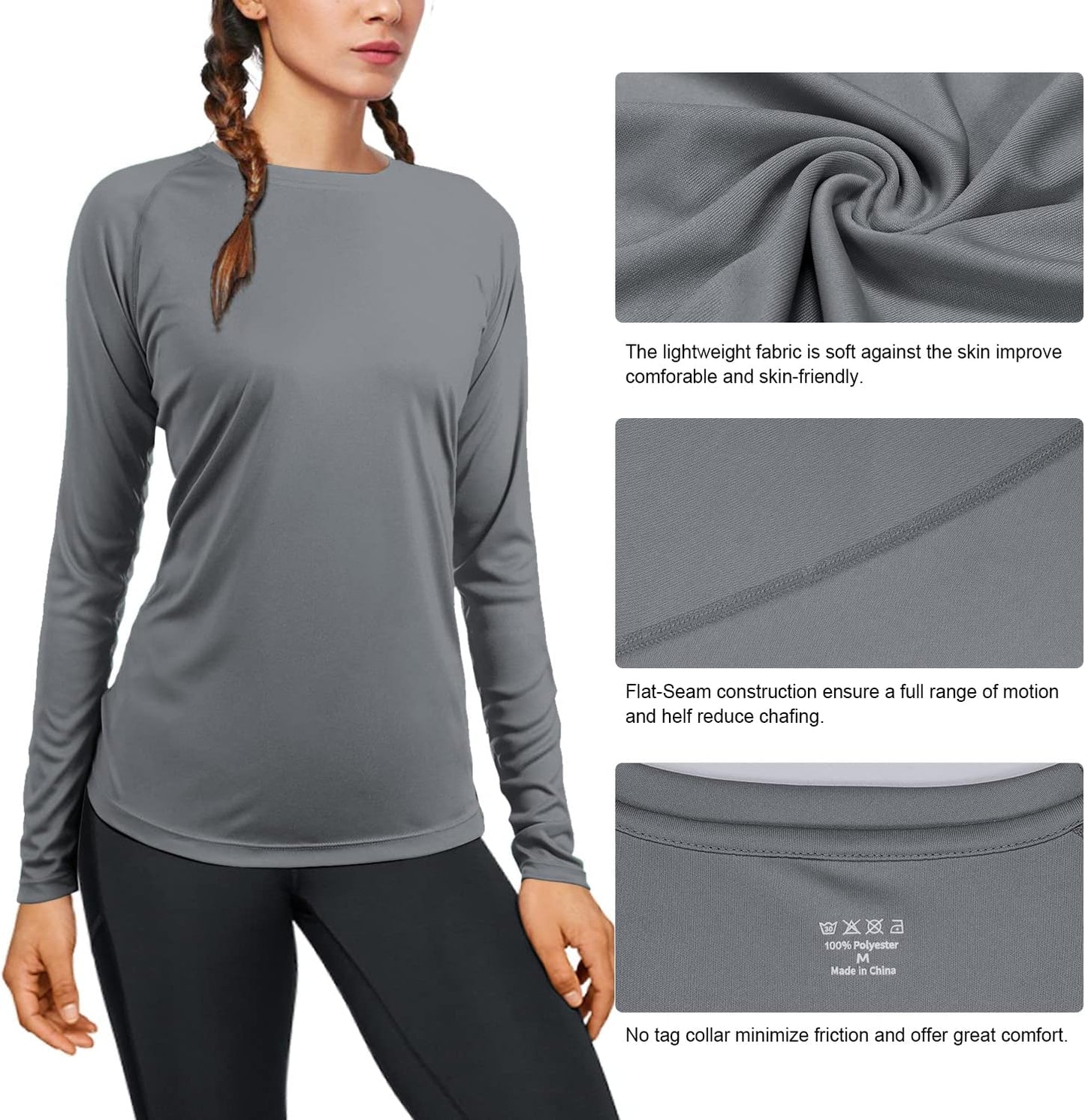 Women's UPF 50+ Sun Protection Long Sleeve Swim Shirt - Athletic Rash Guard for Hiking & Running