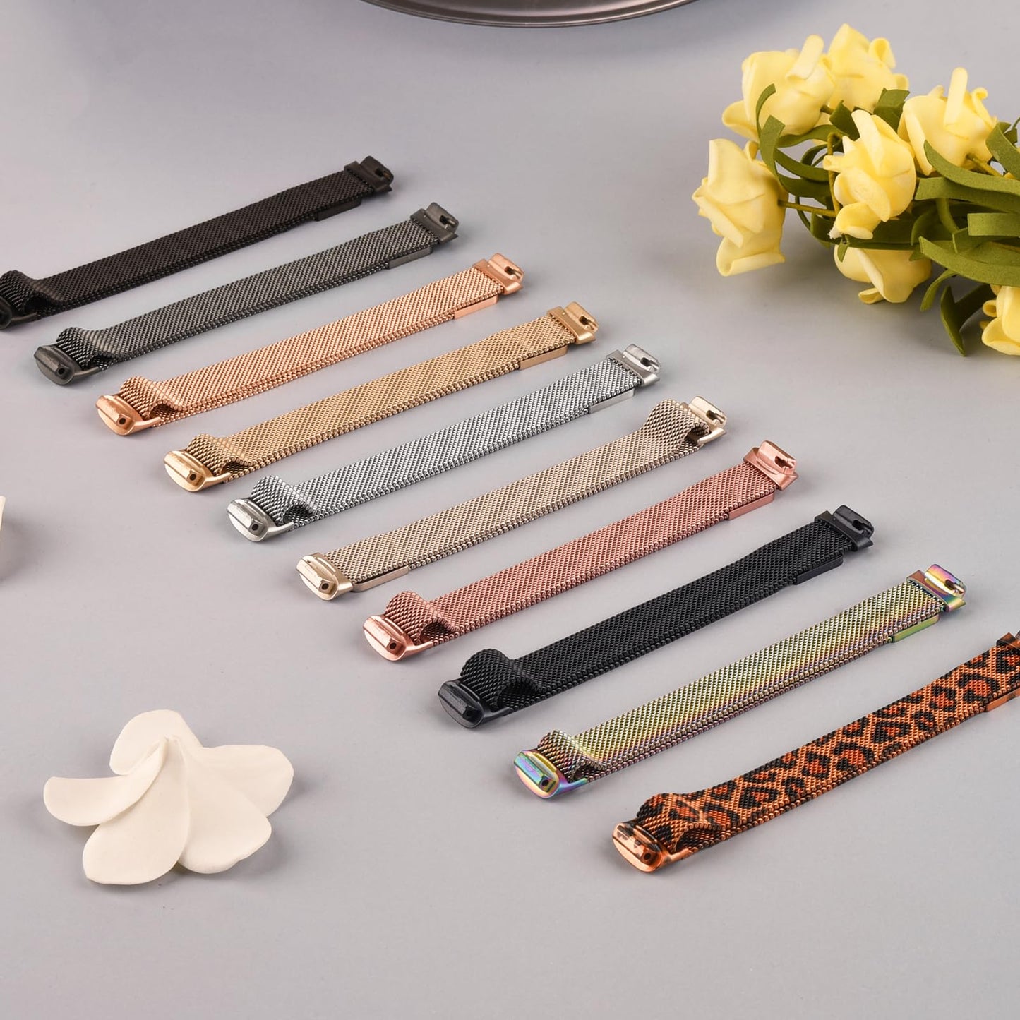 MVSSAT Metal Bands for Fitbit Inspire 3 Women Men, Stainless Steel Mesh Breathable Wristband Strap with Adjustable Magnet Lock (Rose Gold)