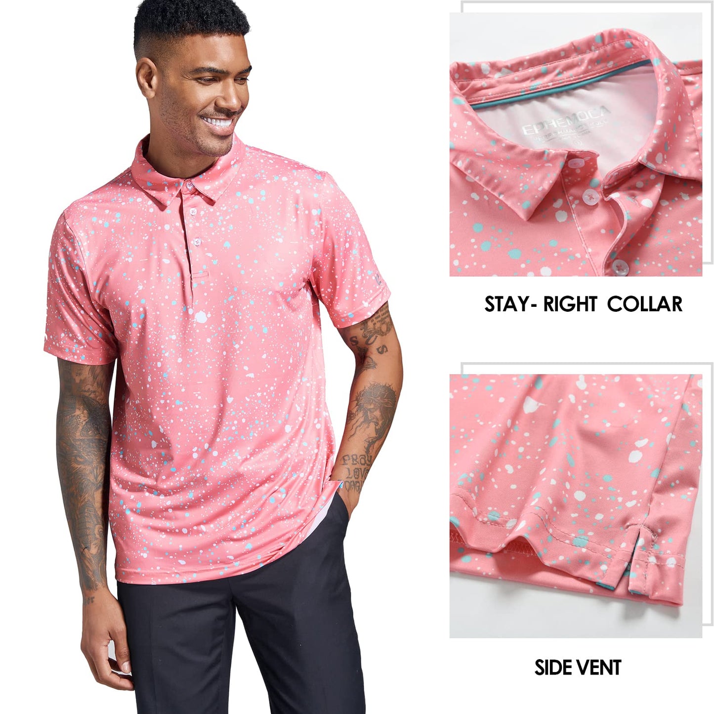 Ephemoca Men's Performance Dry Fit Golf Shirt, Quick-Dry Short Sleeve Polo, Moisture Wicking Red L