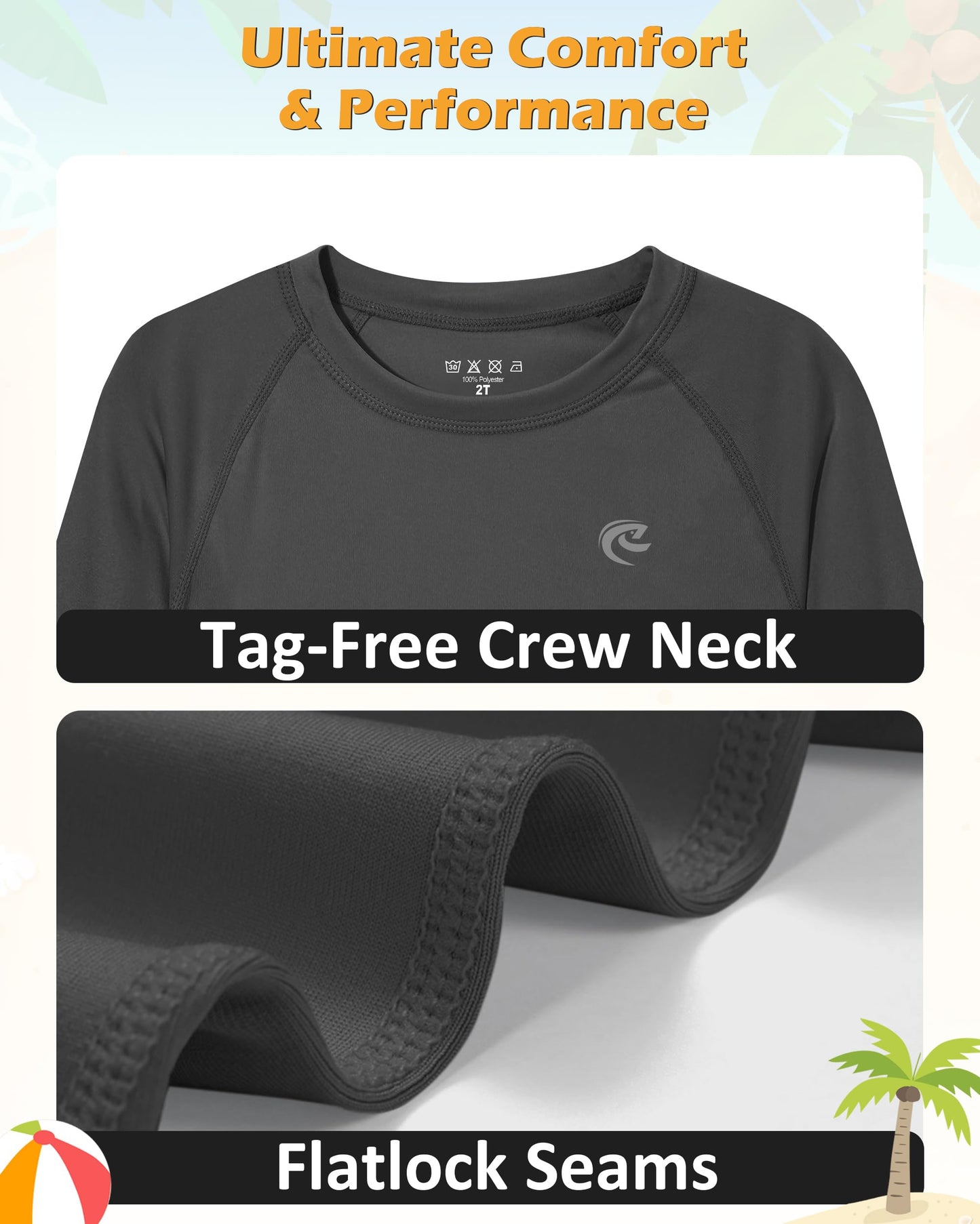 Boys UPF 50+ Swim Shirt Long Sleeve, 1 or 2 Pack UV Sun Protection Rash Guard, Youth Kids SPF Water Shirts for Beach Surf
