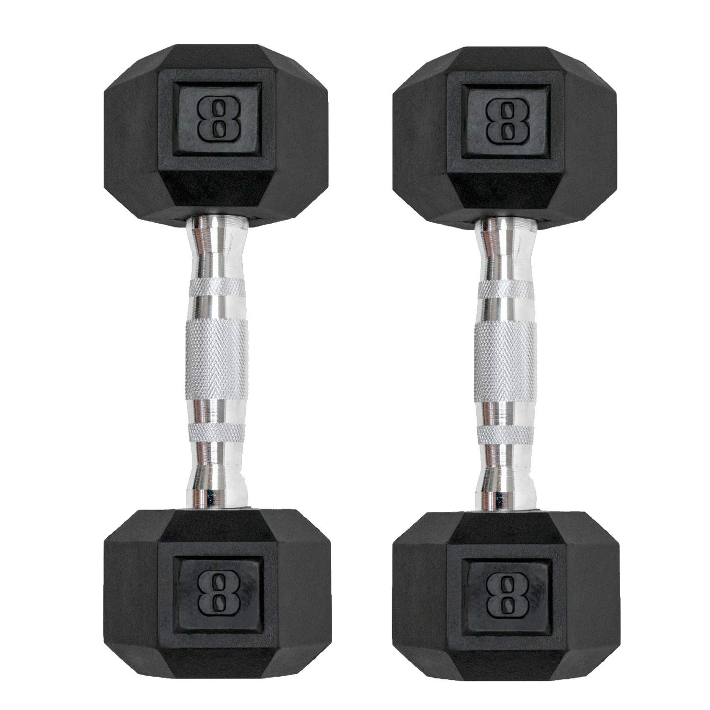 Hex Rubber Encased Dumbbells Set of 2 With Metal Handle for Exercise and Fitness (8 lb, Pair)