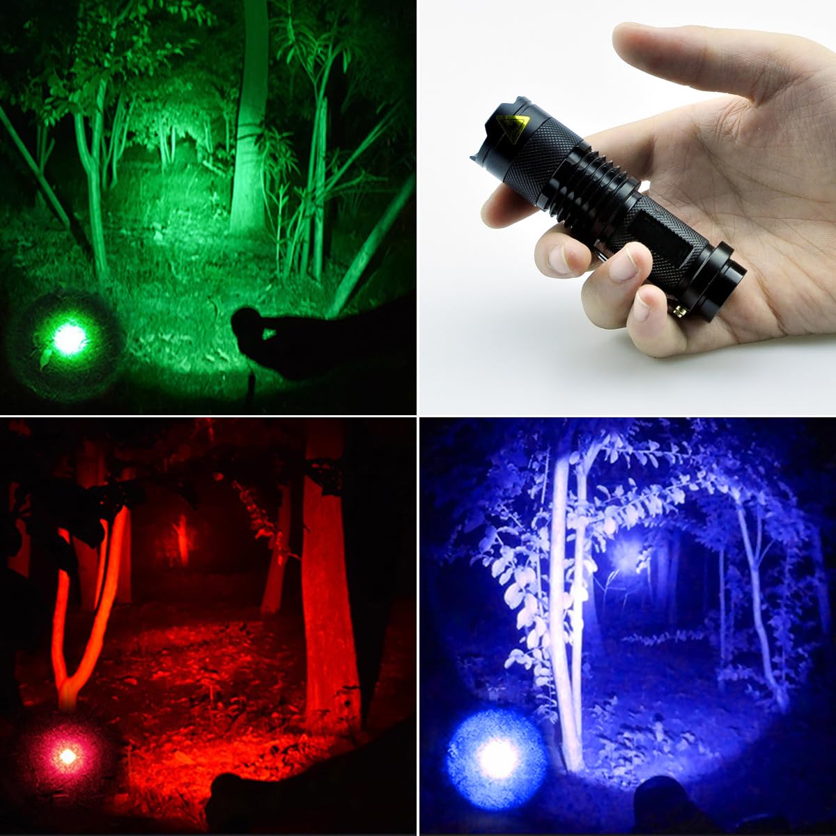 3 Pack Red Green Blue Light Bright Small Flashlights, LED Mini Flashlight High Lumens Pen Light with 3 Modes, Zoomable Torch with Clip, Flash Light for Camping,Outdoor,Emergency