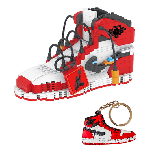 RFFTQQ Air J Sneaker Building Blocks Set with aJ Keychain, aJordan Shoes, Best Gift for Basketball Fans (a1 white red)