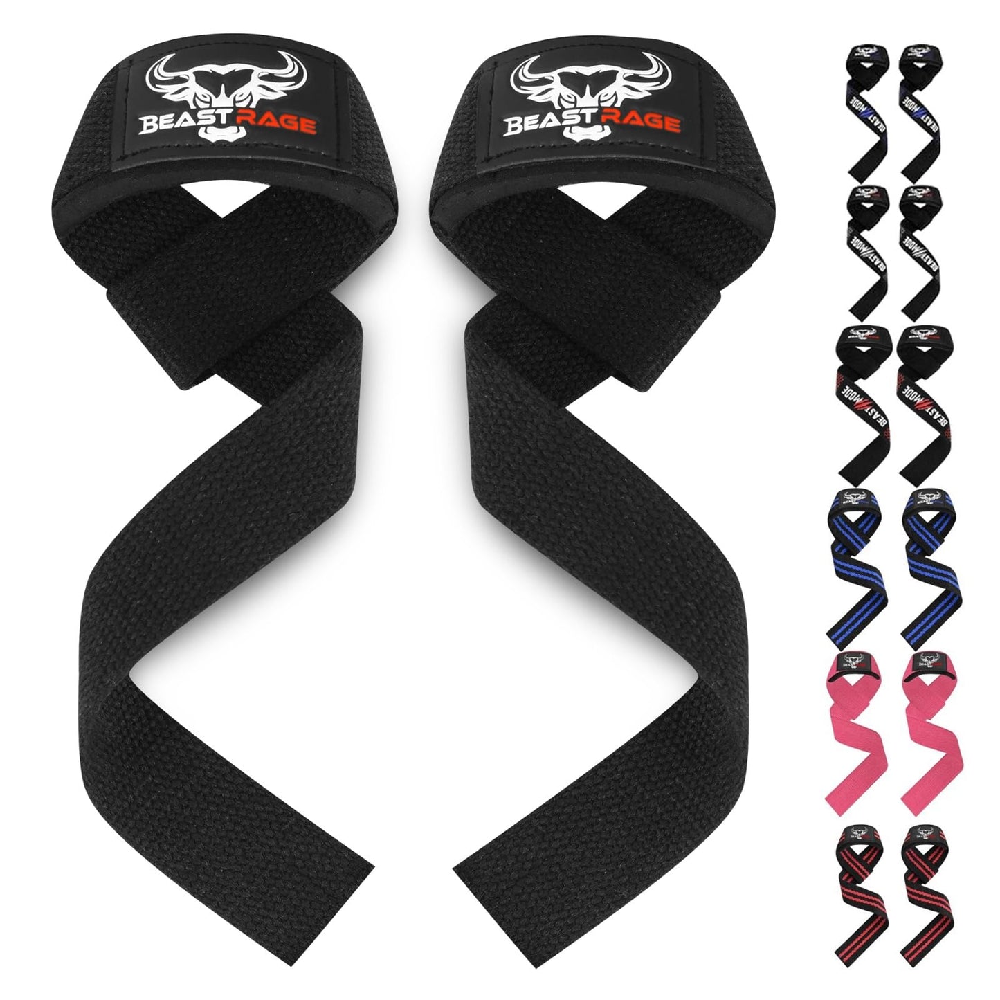 BEAST RAGE Lifting Wrist Straps for Weightlifting, Weight Lifting Straps Gym Power Workouts Lifting Straps Padded Cotton Men Women Supportive Lift Deadlift Straps Hard Pull Exercise Straps (Matte Black)