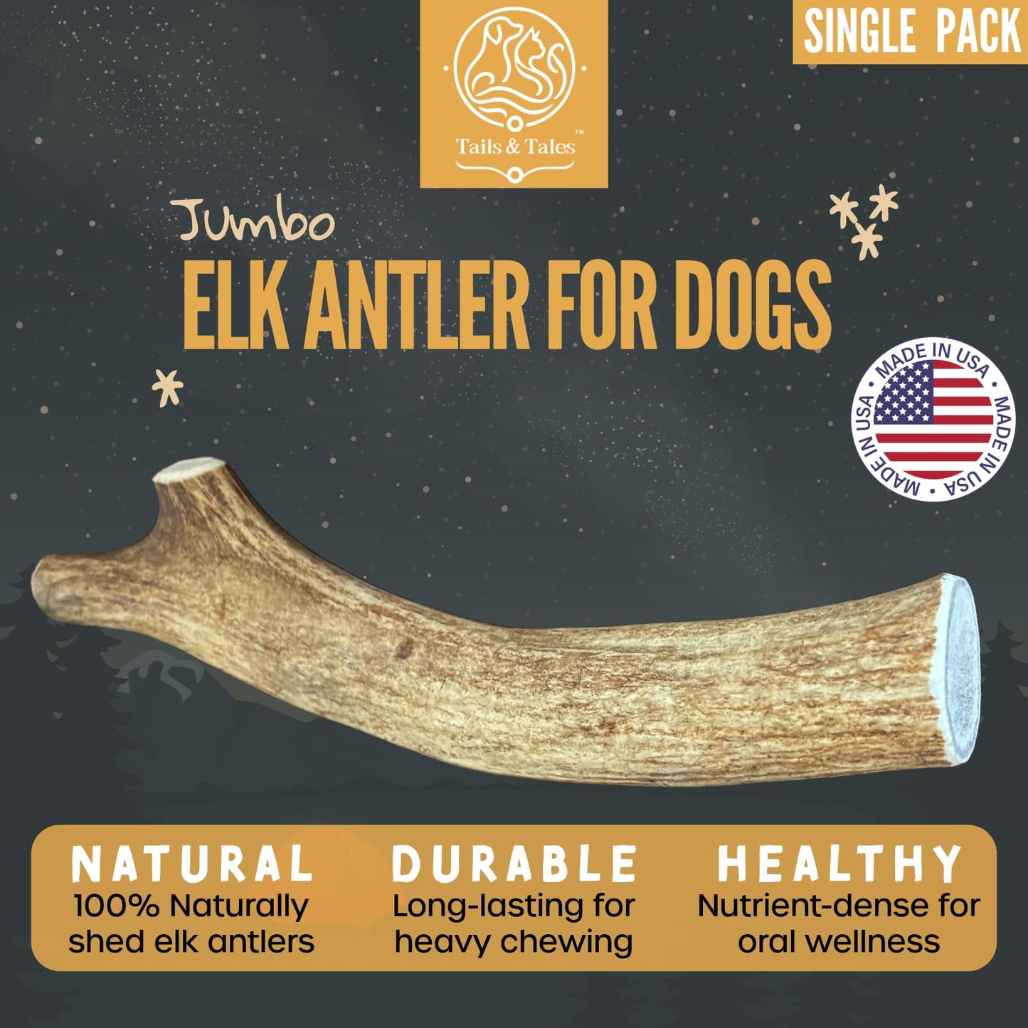 Jumbo Whole Elk Antler for Dogs, 9-11" Dog Bones for Aggressive Chewers