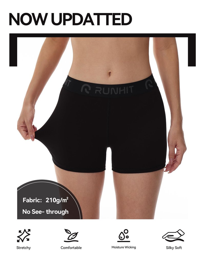 Runhit 3 Pack Compression Shorts for Women High Waisted 3" Volleyball Shorts Womens Spandex Shorts Workout Athletic Yoga Black Black Black L