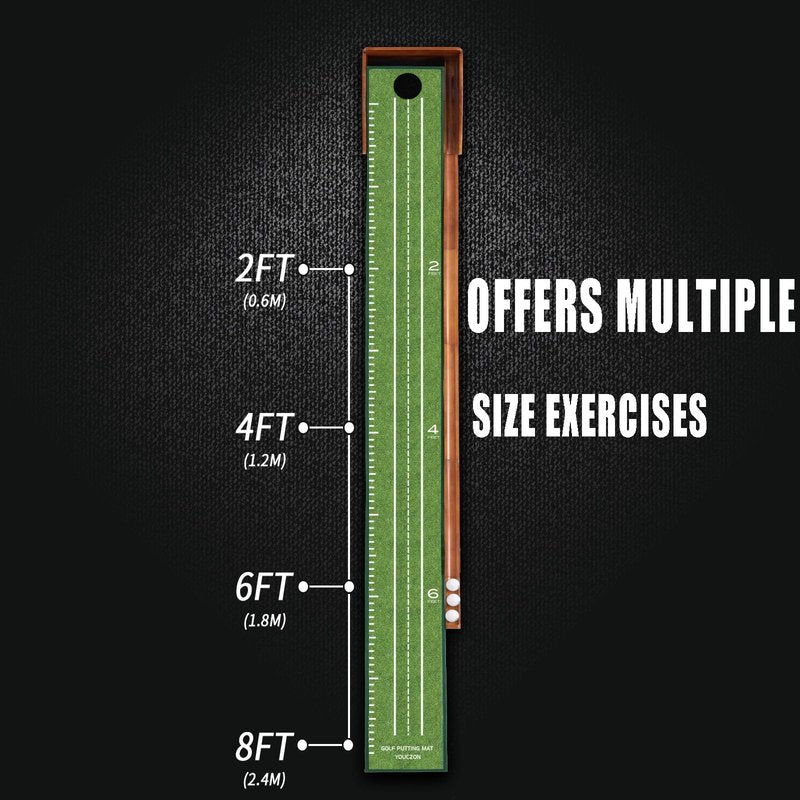 YOUCZON Putting Green Indoor,Golf Putting mat– Portable & Easy to Assemble, Automatic Ball Return, Wrinkle-Free Natural Rubber Mat, Solid Wood Construction for Golfers