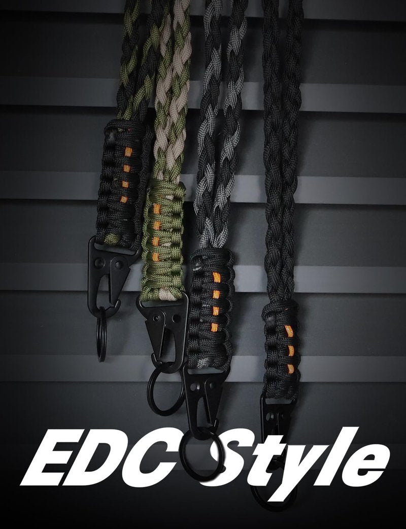 Tactical Paracord Badge Lanyard - Heavy-Duty Keychain with Reflective Strip | Handmade Rope Necklace for ID/Keys