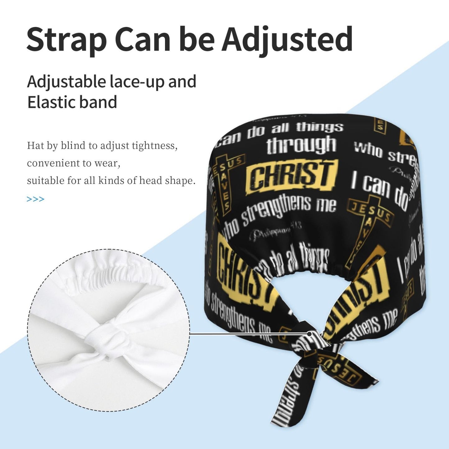 Jesus Cross Working Cap Scrub Cap with Sweatband Adjustable Unisex Women Tie Back Hat Nurse Doctor Surgical Caps