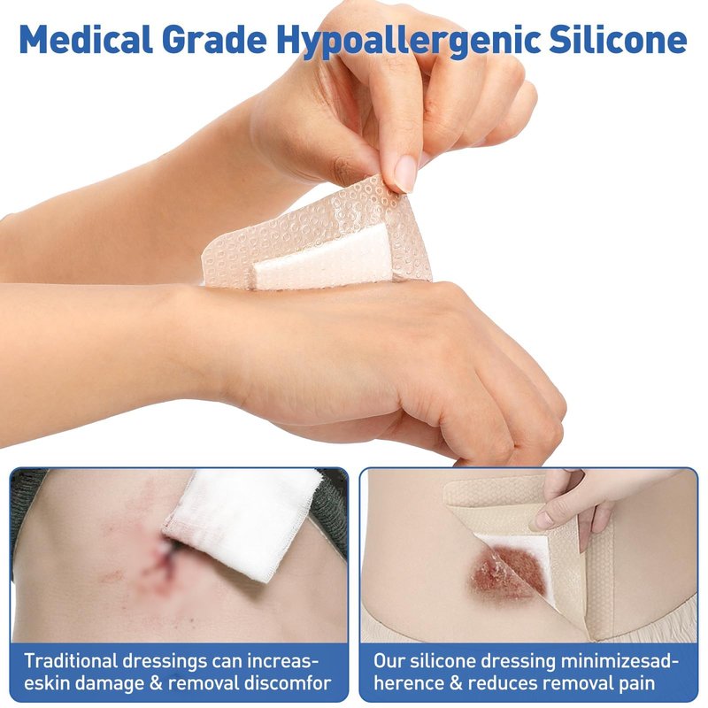 AZEN 24 Pack Silicone Foam Dressing, 3.2" X 4" Waterproof Silicone Bandages with Border Adhesive, Large Bandages for Wounds, Self Adhesive Wound Care and Dressings