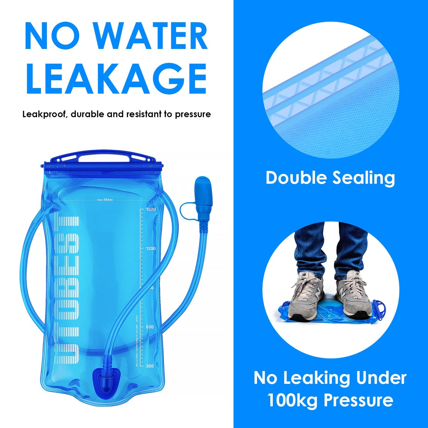 UTOBEST Water Bladder,Hydration Bladder 1L, 1.5L, 2L, 3L Water Bladder for Hiking Backpack, BPA Free, Leak Proof Water Reservoir for Running Cycling