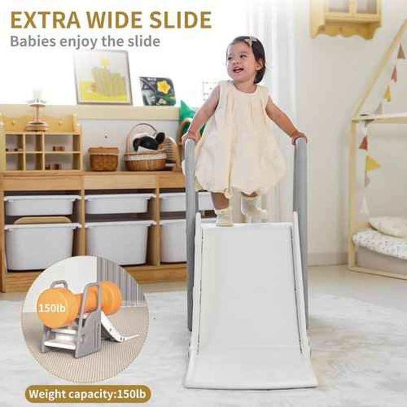 3 in 1 Toddler Large Play Climber Slide PlaySet with Extra Long Slipping Slope Indoor Kids Slide Toddler Playground Toddler Slide Outdoor Toys for Toddlers (Gray)