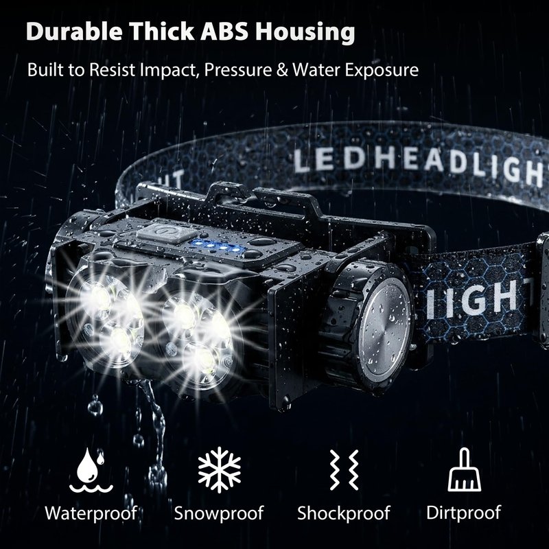 2-Pack LED Headlamp Rechargeable – Super Bright Magnetic Headlight with Type-C Fast Charging, Waterproof, Real-Time Power, Lightweight, 120° Adjustable Beam, Compact for Camping, Hiking, Work, Black