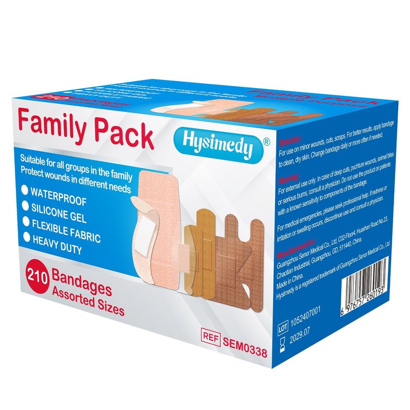 Hysimedy Adhesive Assorted Bandages Variety Pack 210 Counts Flexible Fabric Heavy Duty Waterproof Silicone Hypoallergenic Latex Free for Sensitive Skin Wounds Care Medical First Aid Kit Supplies