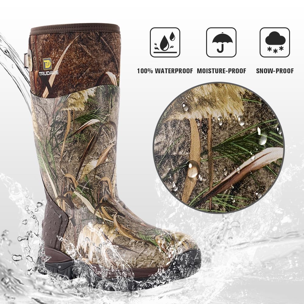 Trudave Hunting Boots for Men - 6mm Neoprene Camo Insulated And Waterproof Rubber Boots with Steel Shank