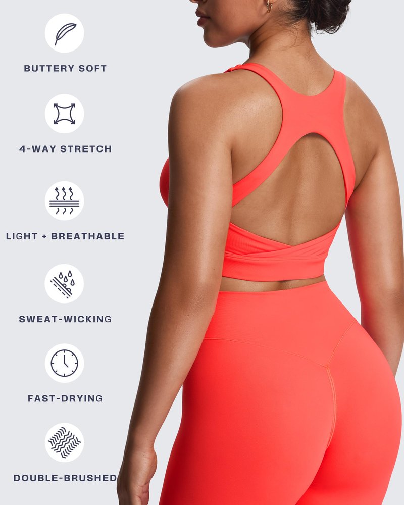 Aoxjox Women's Workout Sports Bras High Impact Fitness Training Gym Khloe Bra Yoga Crop Tank (Fiery Coral, Medium)