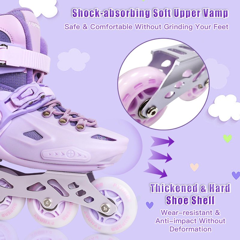LIRENGUI Kids line Skates, Adjustable Inline Skates for Girls, Girls Inline Skates with All Lighting Wheels, Suit for Outdoor Sport, Macaroon Purple (Medium)