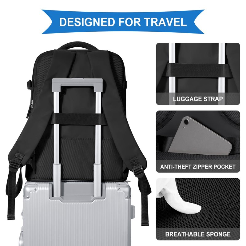 coowoz Travel Backpack with Vacuum System For Women Men,Vacuum Backpack Travel with Pump,Carry On Backpack,Personal Item Backpack Waterproof Outdoor Sports Rucksack Casual Daypack,30L,Black