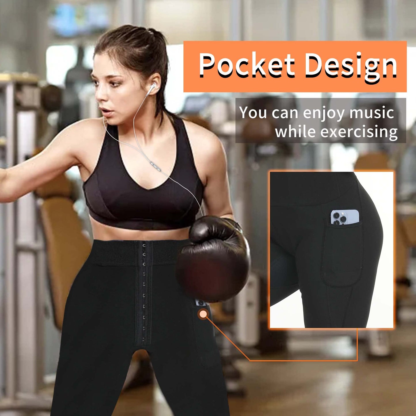 DYUAI Sauna Leggings for women High Waist Sauna Sweat Pants with pocket Compression Workout Legging Sauna Suit(WBH7006-01-L)